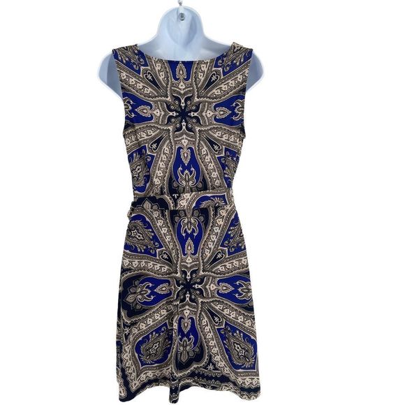 International Concepts Blue/Gray Paisley Print Belted Fit & Flare Dress Small - Picture 2 of 7